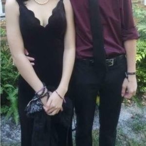 Long black velvet formal dress